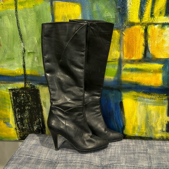 Vintage tall black leather heeled boots size 7.5 made in Italy 🇮🇹 - Picture 1 of 5